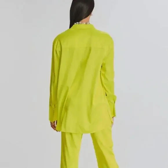 NEW Ser.O.Ya by Retrofête Cayne Silk Shirt - Neon Lime Yellow - XS - $375 - Picture 7 of 12